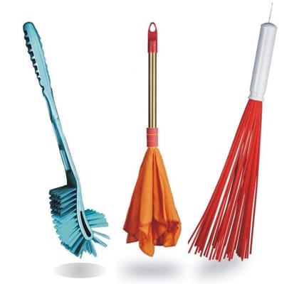 Vimal Value Combo Pac ofc Big-B Flexo Toilet Brush (1 pc) + Tin Tin 20" Bathroom Cleaning Plastic Broom (1 pc) + Golden Handle Dust Mop (1 pc)