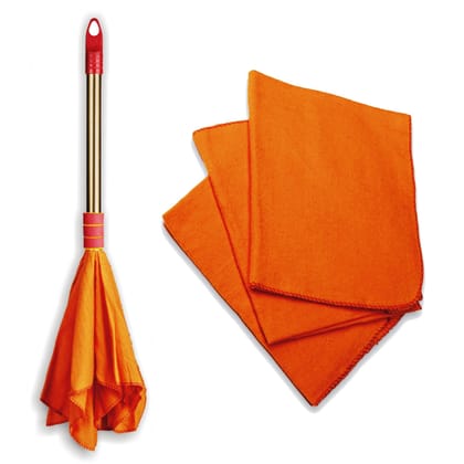 VIMAL Duster Dust Mop (1pc.) and High Density Wiping Flannel Cloths Combo Set (3 pcs.) - Multicolour