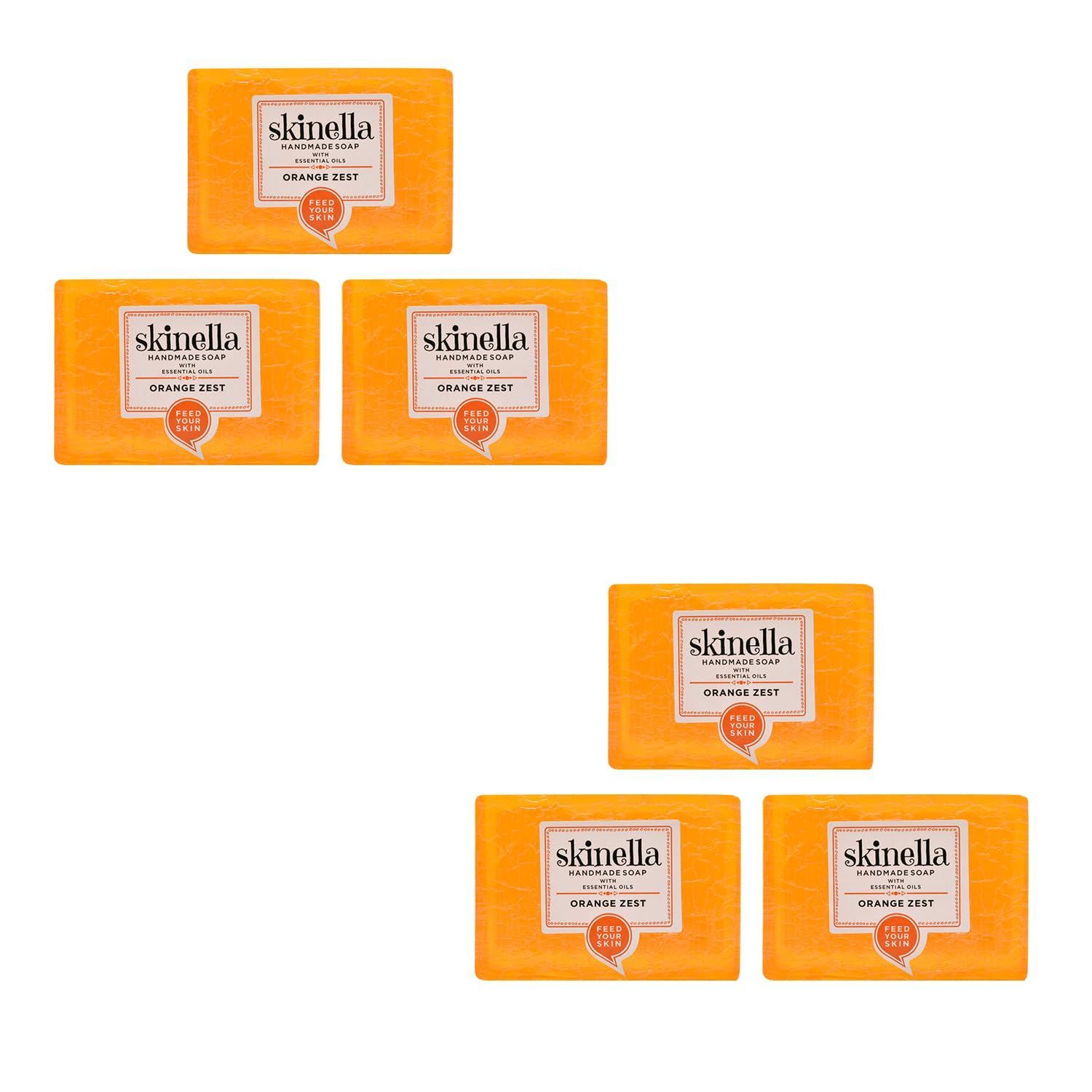 Skinella Handmade Soap with Orange Zest  100g Organic Soap with Essential Oils, Vitamin C, and Antioxidants - Handcrafted Soap for Refreshed Skin - Pack of 6