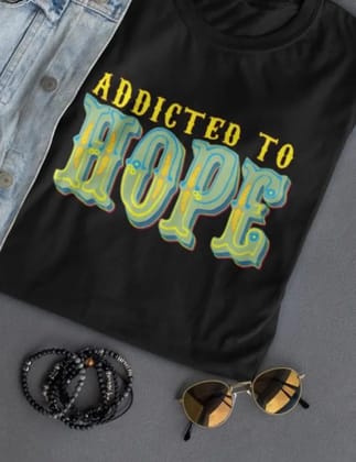 ADDICTED TO HOPE (LT BLUE GREEN) - Women's Regular Fit Round Neck T-shirt - White - XS