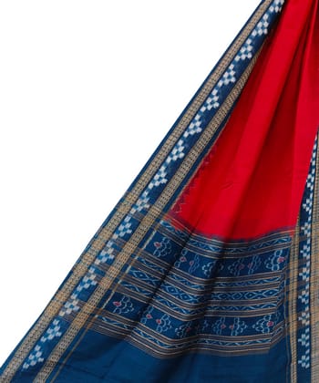 Red Blue Sambalpuri Handwoven Double Ikat Cotton Dupatta