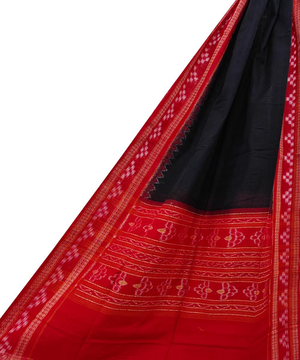 Black Red Sambalpuri Handwoven Double Ikat Cotton Dupatta