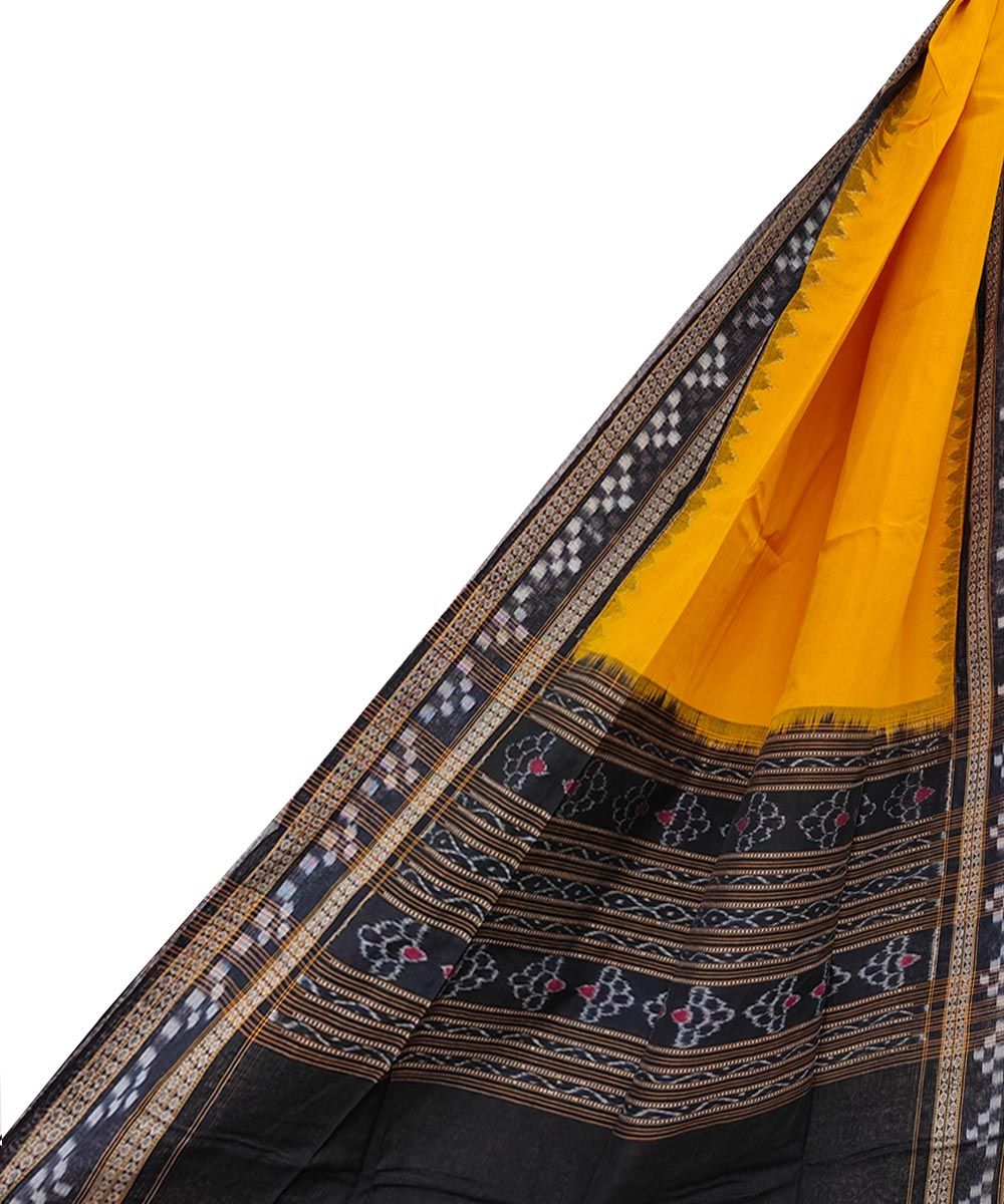 Yellow Black Sambalpuri Handwoven Double Ikat Cotton Dupatta