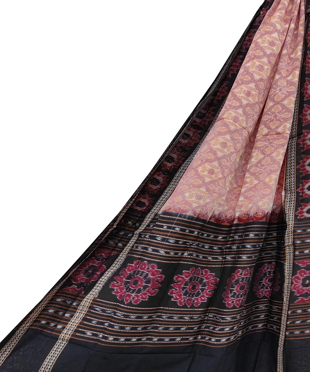 Beige Black Sambalpuri Handwoven Single Ikat Cotton Dupatta