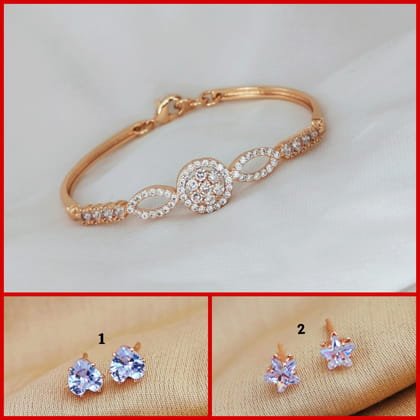 AD Rose Gold Bracelet For Girls And Women's (RK_02) & AD Stone Rose Gold Tops Earrings For girls and Women's (RK_AD.RE-1,RE-2) (COMBO PACK OF 1 PIC & 2 PAIRS)