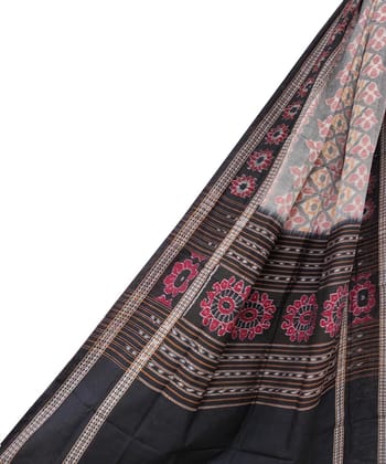 Gray Black Sambalpuri Handwoven Single Ikat Cotton Dupatta