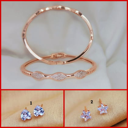 AD Rose Gold Bracelet For Girls And Women's (RK_03) & AD Stone Rose Gold Tops Earrings For girls and Women's (RK_AD.RE-1,RE-2) (COMBO PACK OF 1 PIC & 2 PAIRS)