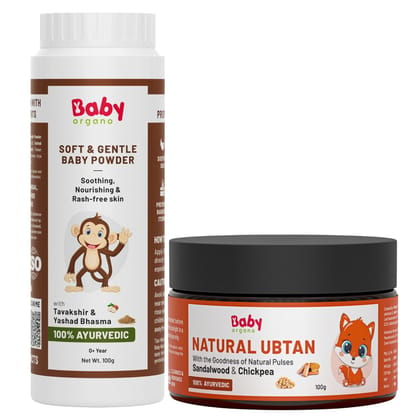 Babyorgano Newborn Baby Skin Care Combo | Natural Ubtan & Baby Powder 100gm (Pack 2) | All Skin Type | FDCA Approved