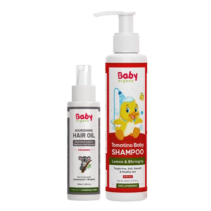 Babyorgano Gentle Baby Shampoo & Nourishing Hair Oil Set (0-3 Years): Tear-Free, Natural Soft & Shiny Hair, Paraben Free (Combo)