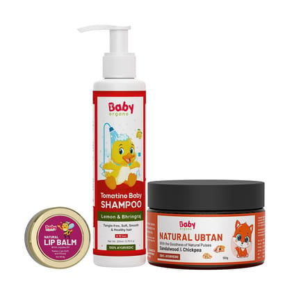 Babyorgano Baby Shampoo, Natural Ubtan Powder & Beetroot Flavor Lipbalm Combo Pack 3 for Kids | FDCA Approved