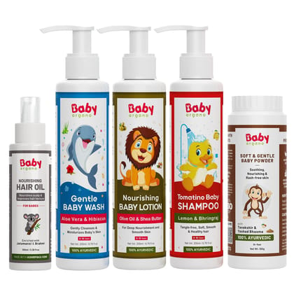 Babyorgano Baby Care Combo Product | New Born Bath & Skin Care Set | Baby Care Hamper | Baby Products | Combo Pack of 5