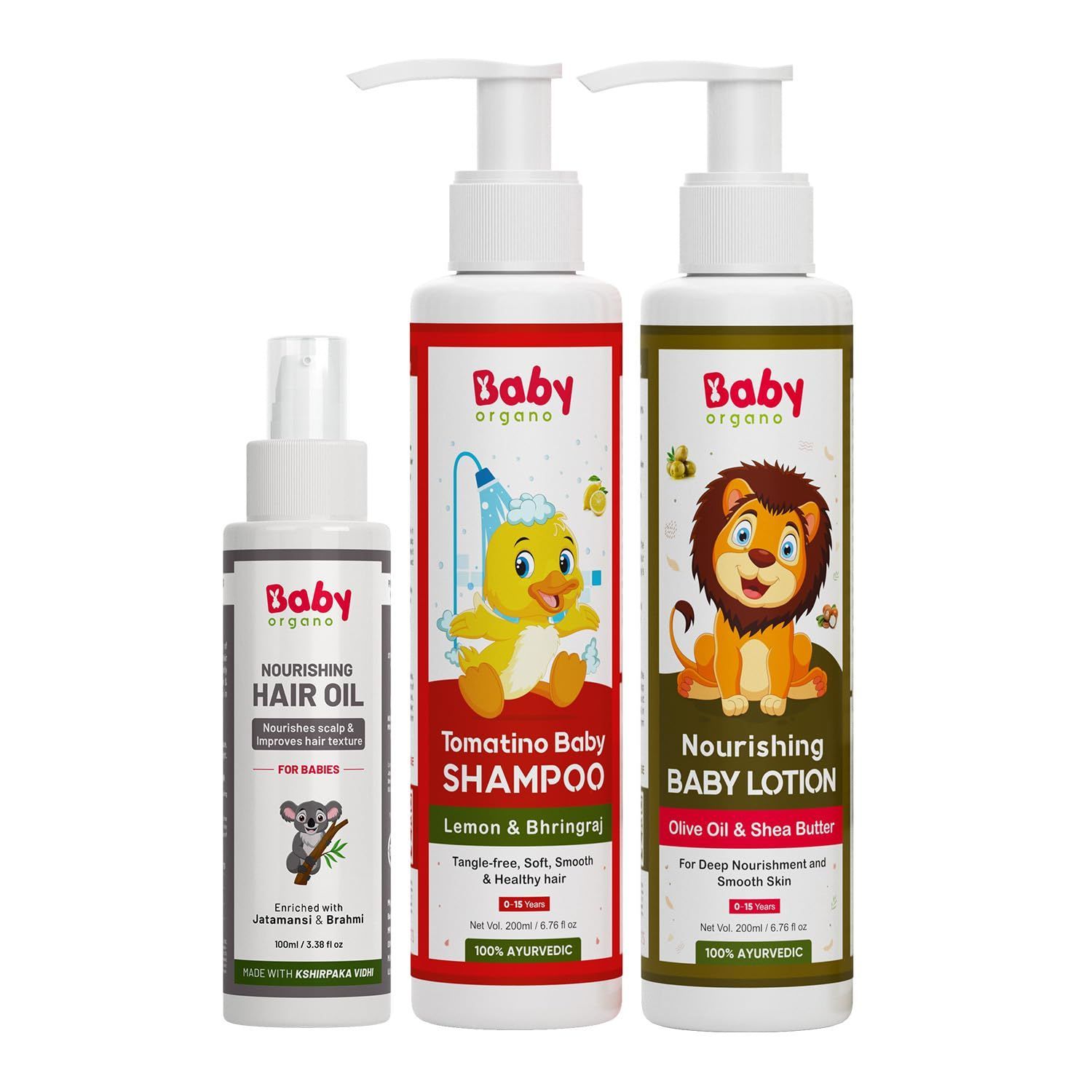 Babyorgano Natural Baby Hair Oil & Baby Shampoo, Baby Body Lotion 0-3 Years | Baby Care Combo Pack For New Born Kids