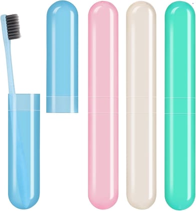 Anti Bacterial Toothbrush Container Tooth Brush Travel Covers, Holder, Cases,Multi Color (Size:-25cmX16cmX2.5) (Pack of -4), Plastic