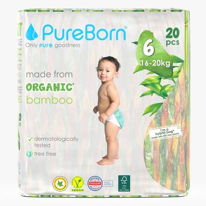 Pureborn Organic Disposable diapers 16 - 20 kg | 20 Pcs| Size 6 | Super Soft | Maximum Leakage Protection Single Pack