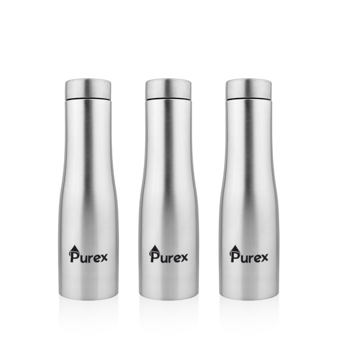 Flora Stainless Steel Fridge Bottle 1 Liter, Matte Finish (Pack of 3)