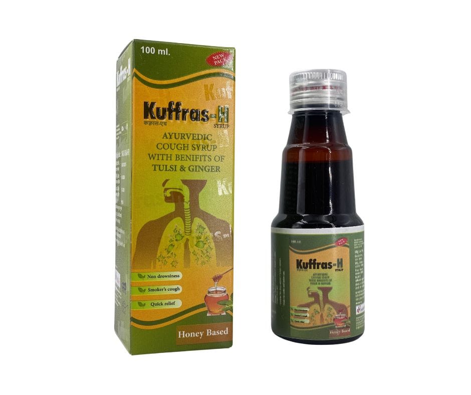 MEDICONIST Kuffras - H | Honey-Based Ayurvedic Cough Syrup | Fast Relief from Cough, Cold & Sore Throat | Non-Drowsy