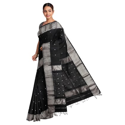 Maheshwari Silver Zari Black Saree