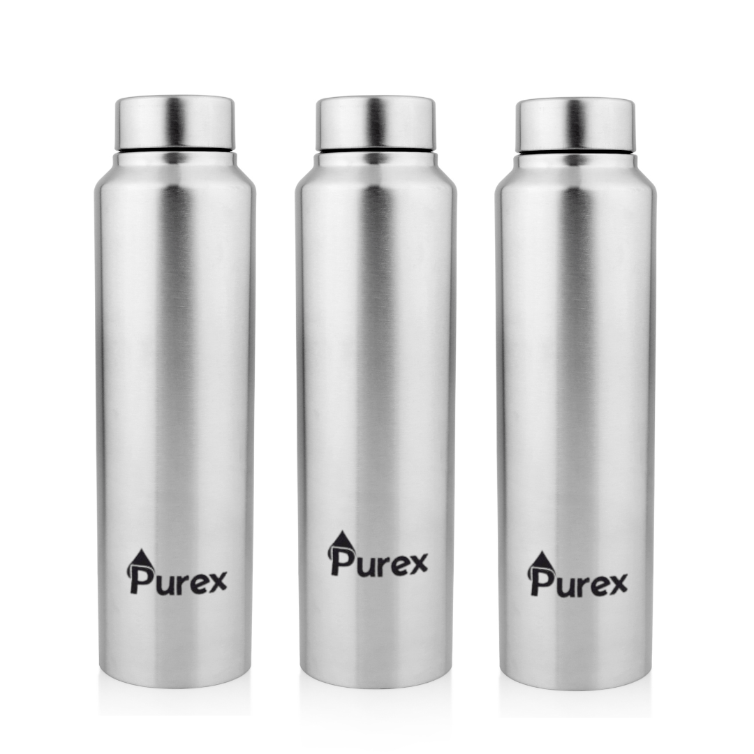 PUREX Classic Stainless Steel Water Bottle 1 Liter (Pack of 3) 1000 ml Bottle