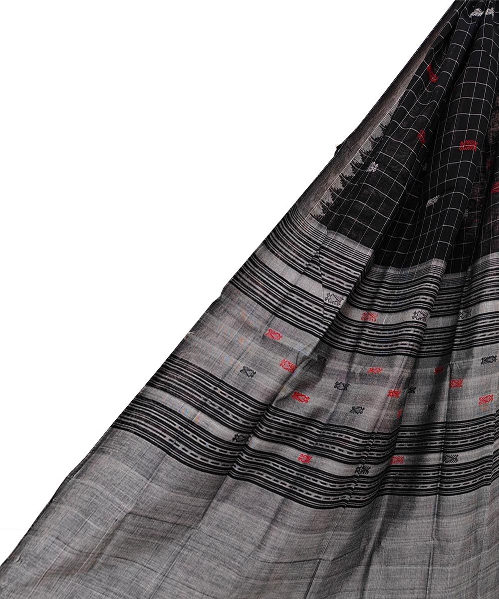 Black Gray Sambalpuri Handwoven Single Ikat Cotton Dupatta