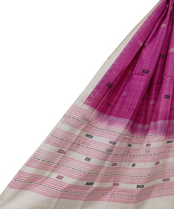 Pink White Sambalpuri Handwoven Single Ikat Cotton Dupatta