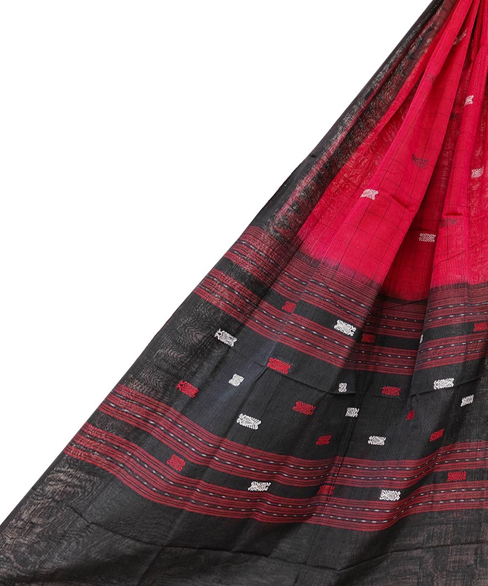 Red Black Sambalpuri Handwoven Single Ikat Cotton Dupatta SFCDUP1686