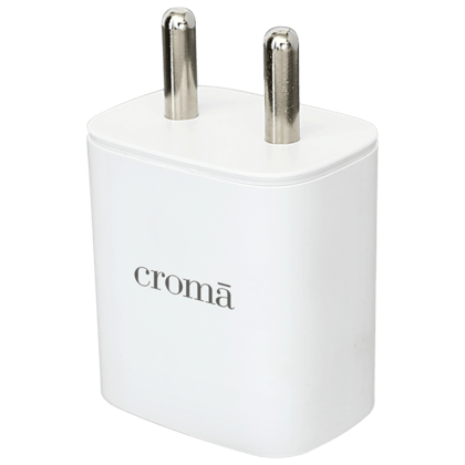 Croma 33W Type A & Type C 2-Port Fast Charger (Type C Cable, Short Circuit Protection, White)