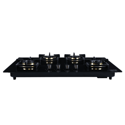 Croma Toughened Glass Top 4 Burner Automatic Hob (Black Enamel Coated Drip Tray, Black)