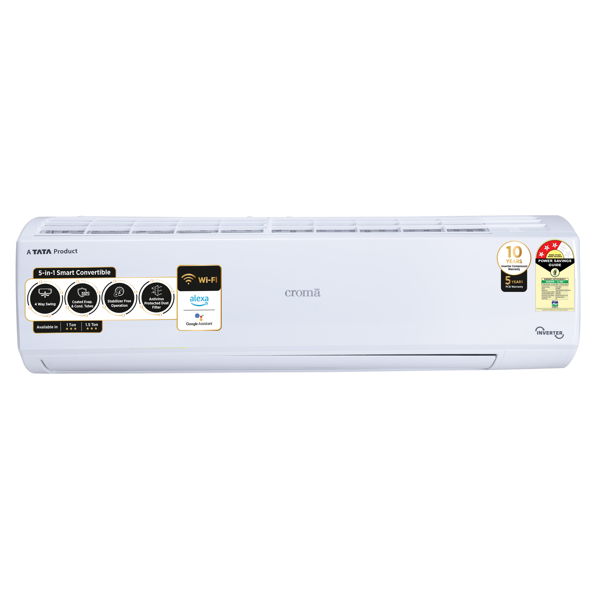 Croma 5 in 1 Convertible 1.5 Ton 3 Star Inverter Split Smart AC with PM 2.5 Filter (Copper Condenser)