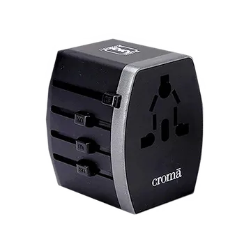 Croma Type A & Type C 4-Port Charger (Adapter Only, AC Outlet With Safety Shutter, Black)