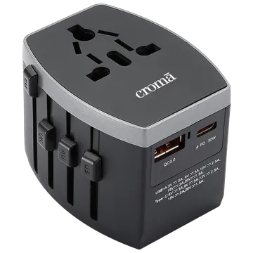 Croma 4 Plugs Travel Adapter (Over Current Protection, Black)