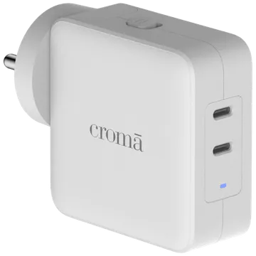 Croma 65W Type C 2-Port Fast Charger (Adapter Only, Advance GaN Technology, White)