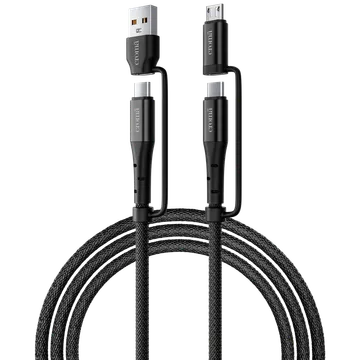 Croma Type A to Type C, Micro USB 3.2 Feet (1M) 4-in-1 Cable (Durable Nylon Braided, Black)