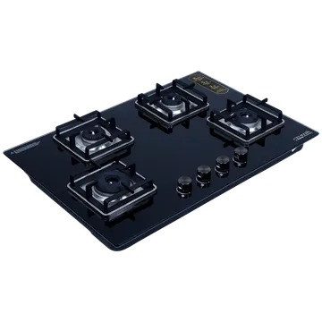 Croma Toughened Glass Top 4 Burner Automatic Hob (Double Drip Tray, Black)