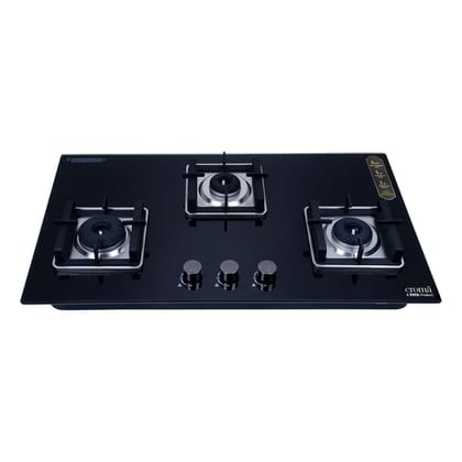 Croma Toughened Glass Top 3 Burner Automatic Hob (Double Drip Tray, Black)