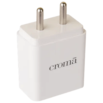 Croma 20W Type A & Type C 2-Port Fast Charger (Type C Cable, Apple Compatible, White)