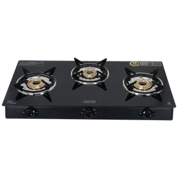 Croma Toughened Glass Top 3 Burner Manual Gas Stove (ISI Certified, Black)