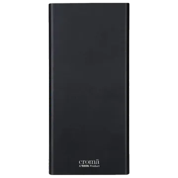 Croma 10000 mAh 22.5W Fast Charging Powerbank (2 Type A, 1 PD Type C & 1 Micro USB Port, Aluminium Casing, Apple Compatible, Black)