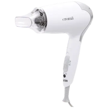 Croma Hair Dryer with 2 Heat Settings (Dual Voltage Knob, White)