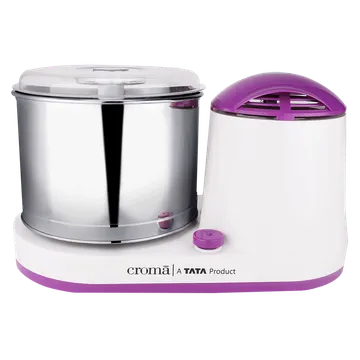 Croma 2 Litres 2 Stones Wet Grinder with Coconut Scrapper & Atta Kneader (In-Built Overload Protection, White/Purple)