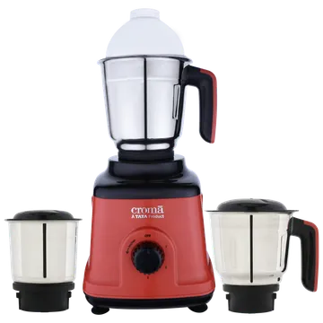 Croma 750 Watt 3 Jars Mixer Grinder (20000 RPM, Overload Protection, Red/Black)