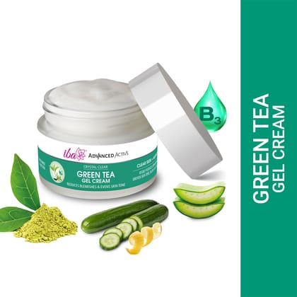 Iba Advanced Activs Crystal Clear Green Tea Gel Cream, 50g with Green Tea Extract & Niacinamide (Vitamin B3) For Reduces Blemishes & Evens Skin Tone