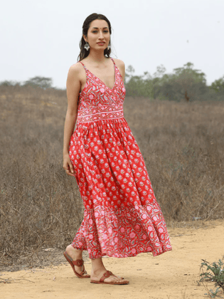 Red Kalamkari Printed Dress