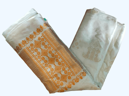 Golden white Paat Mekhela Chadar (outstanding design)