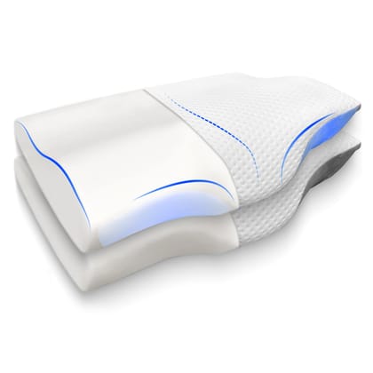 Sleepsia Cervical Memory Foam Pillow - Orthopedic Neck Sleeping Pillows for Side & Back Sleepers, Pillow for Neck & Shoulder Pain - (Grey/White) Pack of 2