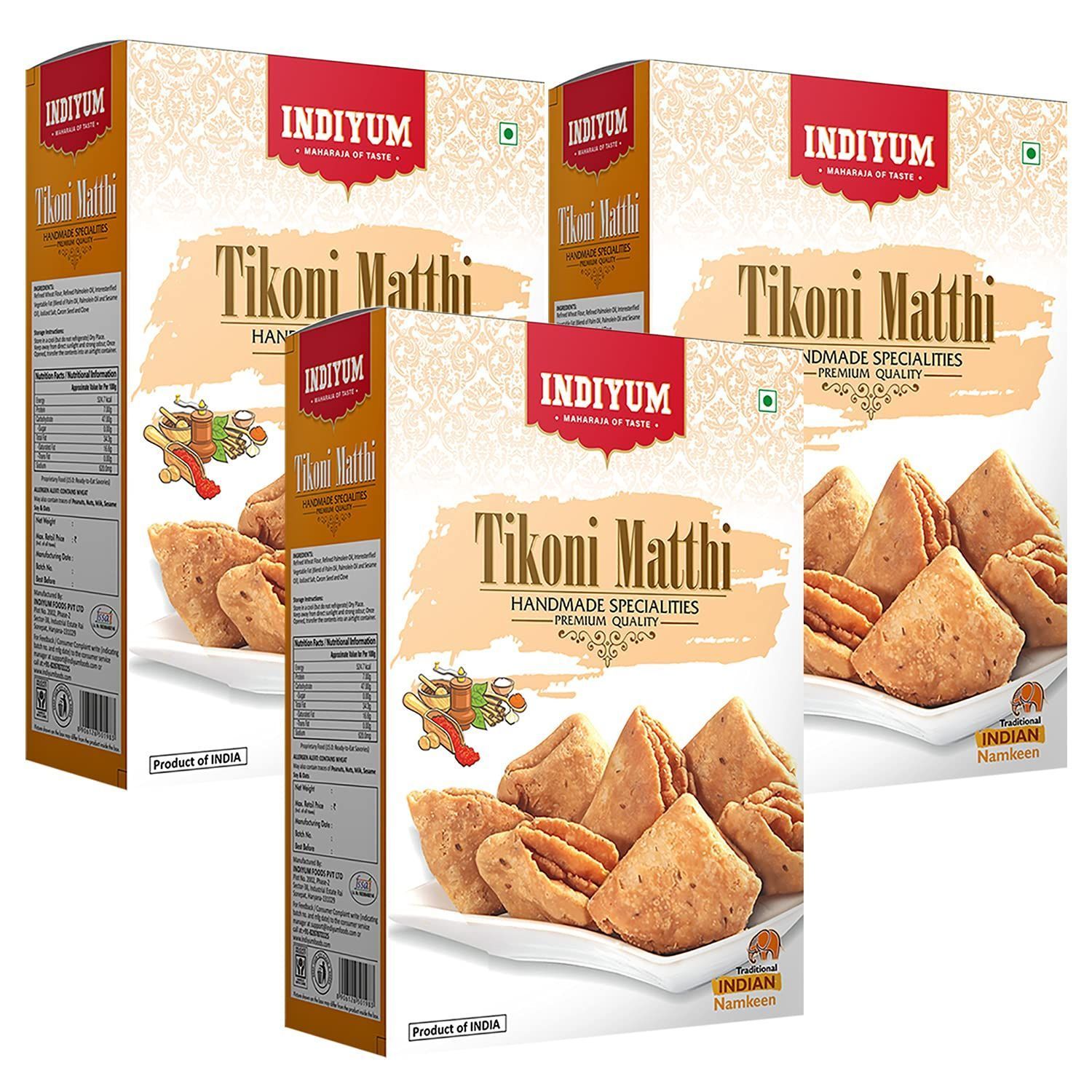 Indiyum Maida Namkeen Snack Tikhoni Mathi 300g Pack Of 3