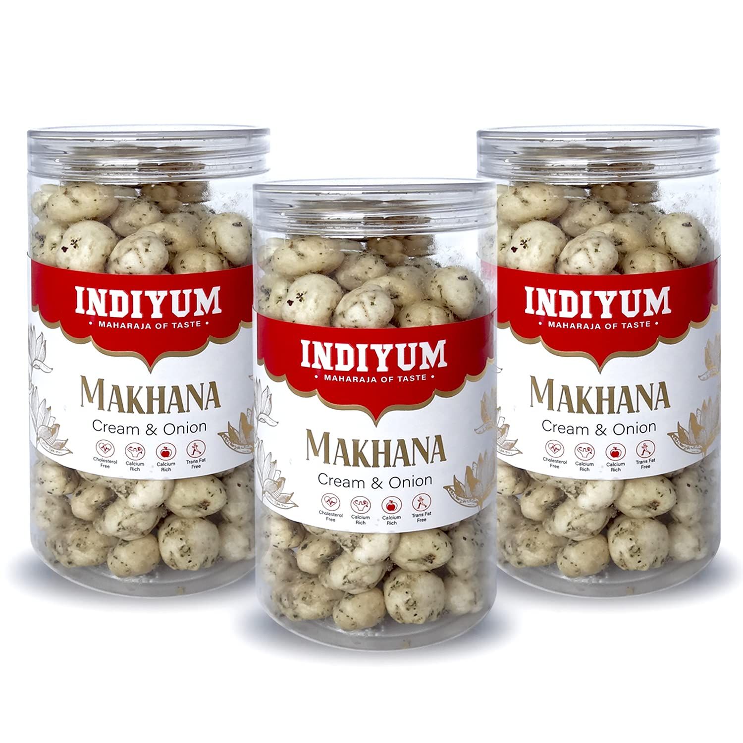 Indiyum Roasted Makhana Cream & Onion Foxnut Snacks Jar 90g Pack Of 3