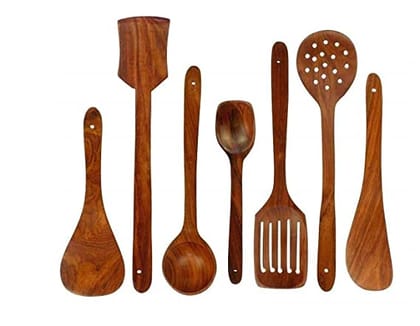 Hand made Wooden Ladle for Kitchen/Premium Non-Stick Serving and Cooking Spoon (7 pieces)