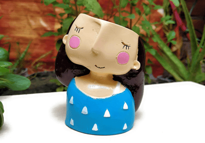 VINDHYA Handmade Cute Resin Dreaming Girl Multipurpose Pot Succulent Pot Indoor Desktop Flower Planter Home Décor Garden (Blue Girl)