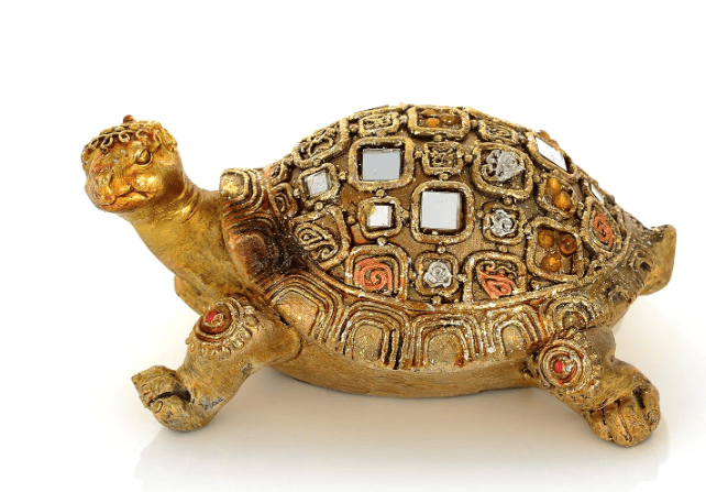 VINDHYA Feng Shui Tortoise Statue: Wish-Fulfilling, Glittering Golden Decor (11 X 8.5 X 7.5 cm)