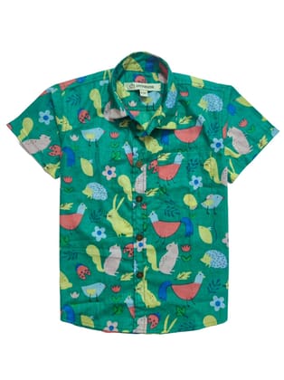 Animals Printed Kids Collared Shirt